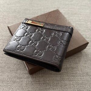 New Gucci Bifold Brown Guccissima Leather Wallet Bifold